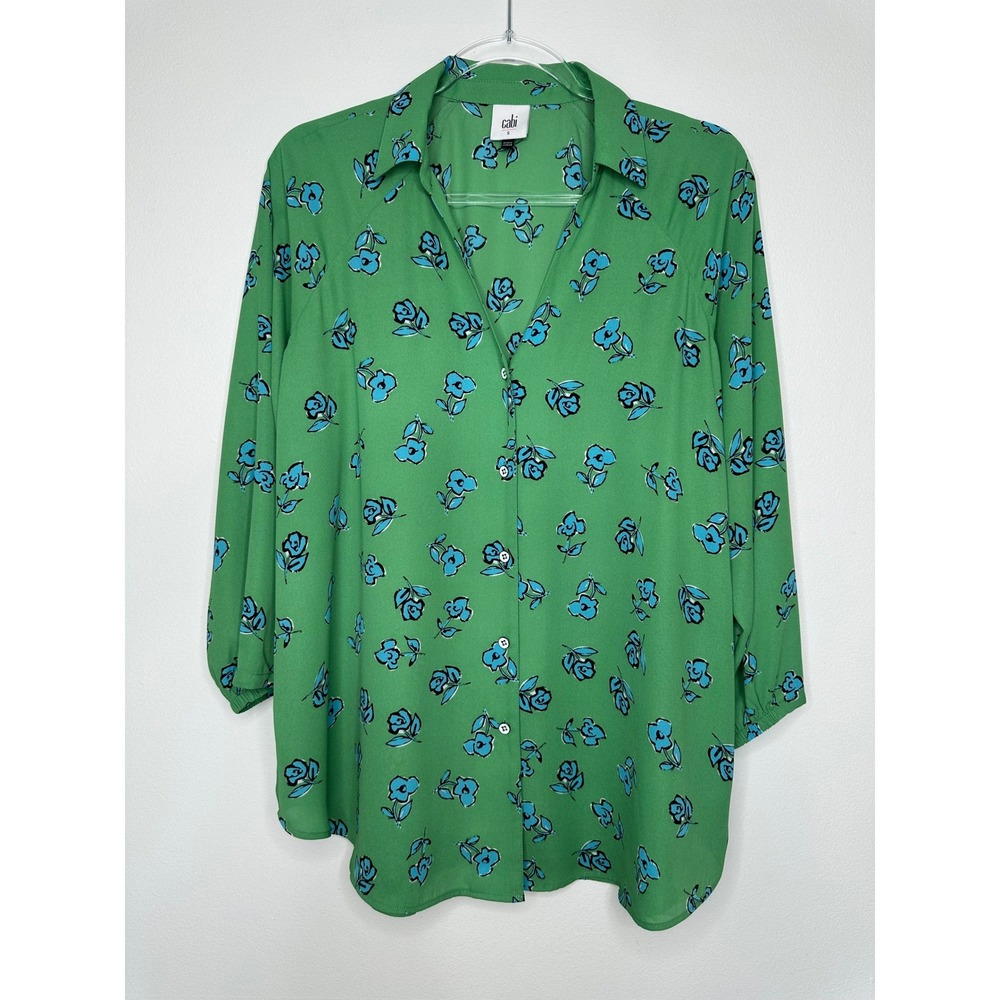 Cabi Floral Blouse Button Front Size S Green Blue